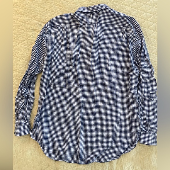 POLO RALPH LAUREN Small Gingham Check Linen Sport Shirt in Blue Size 2XLT $125 - Picture 3 of 6